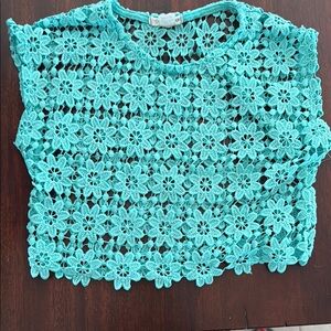 Self Esteem Teal Sleeveless Cropped Lace Embellished Top